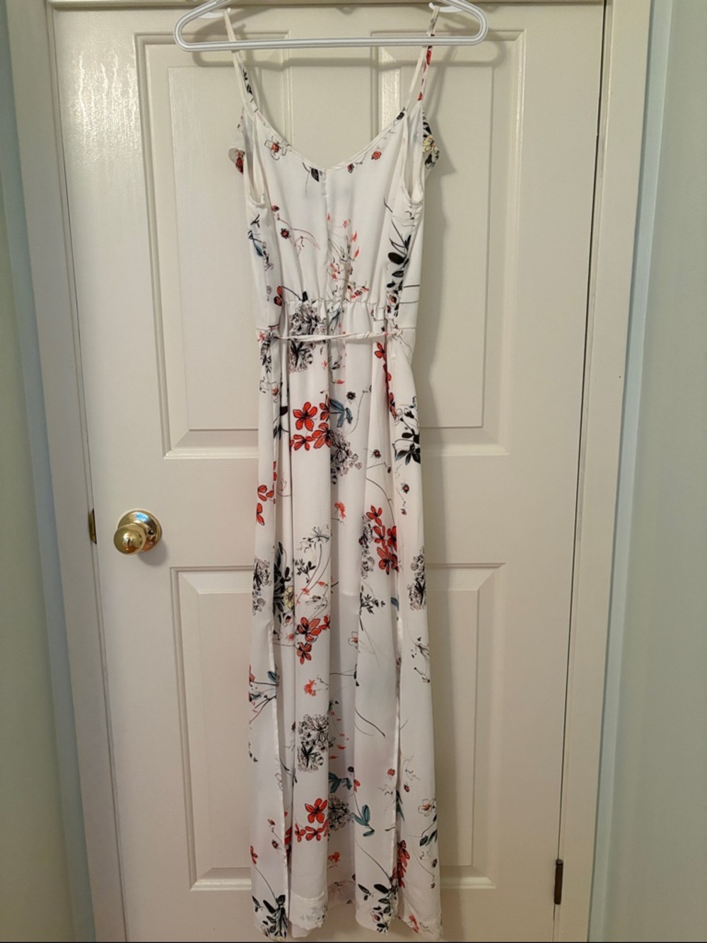 Dynamite White Floral Maxi Dress with Red and Blue Accents - Picture 3 of 4